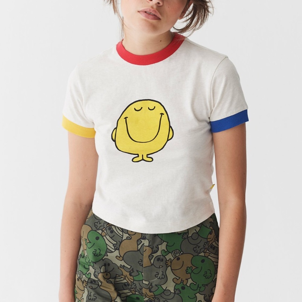 Lazy Oaf & Mr Men Mr Happy Ringer Crop Tee